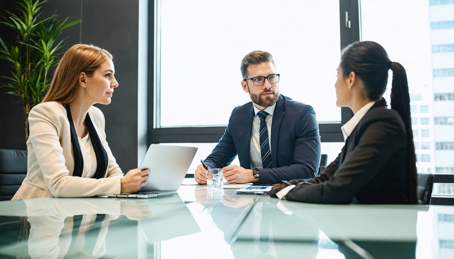 Business meeting between banker and CBD entrepreneur discussing financing options